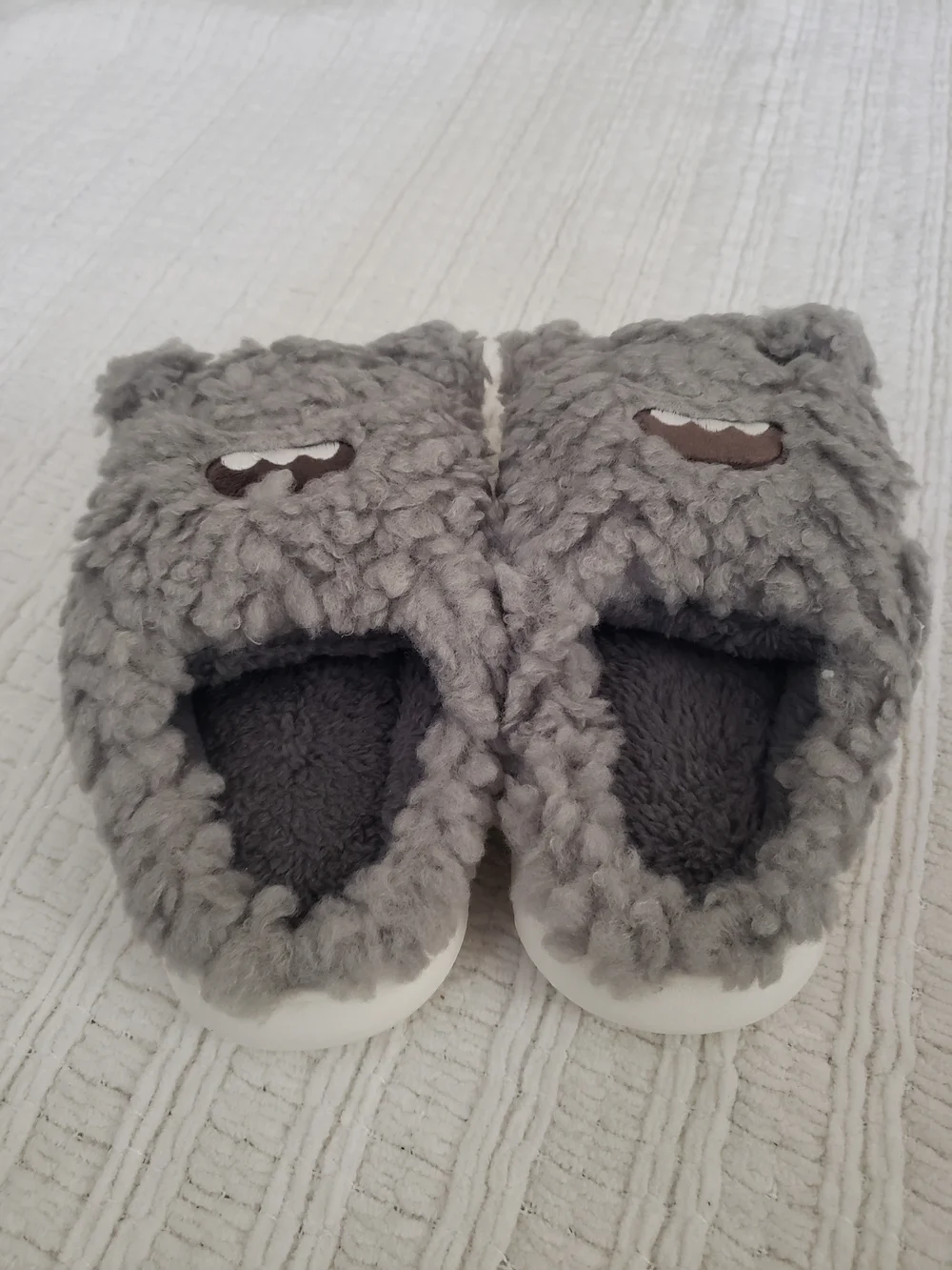 Plush Grey Kids Monster Slip-On Slippers
